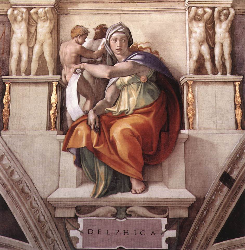 Una giovane sibilla nella Cappella Sistina, opera di Michelangelo